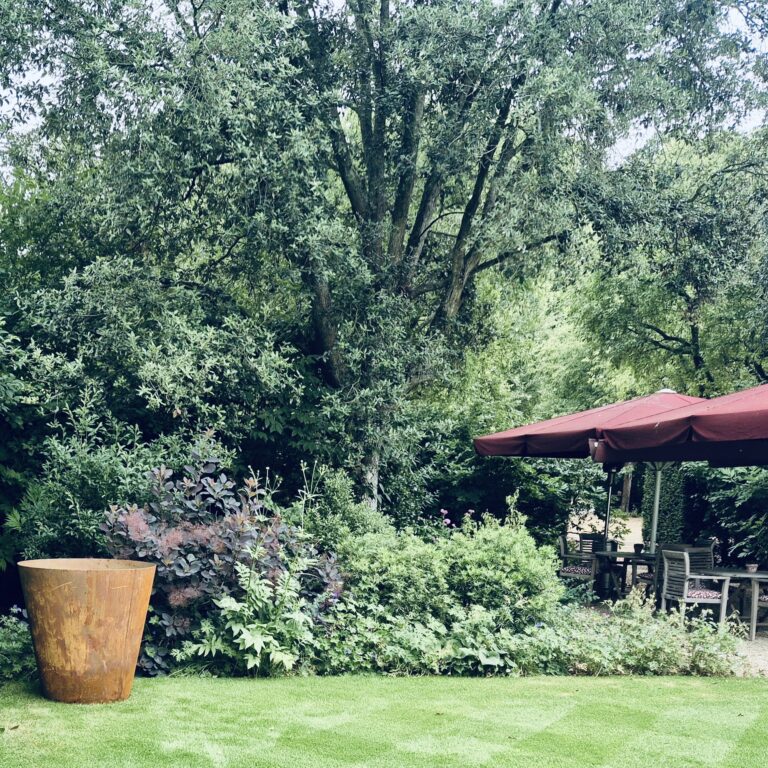 Very large custom made weathered steel planter - super-sized for large gardens or statement pieces. Tapers towards the base