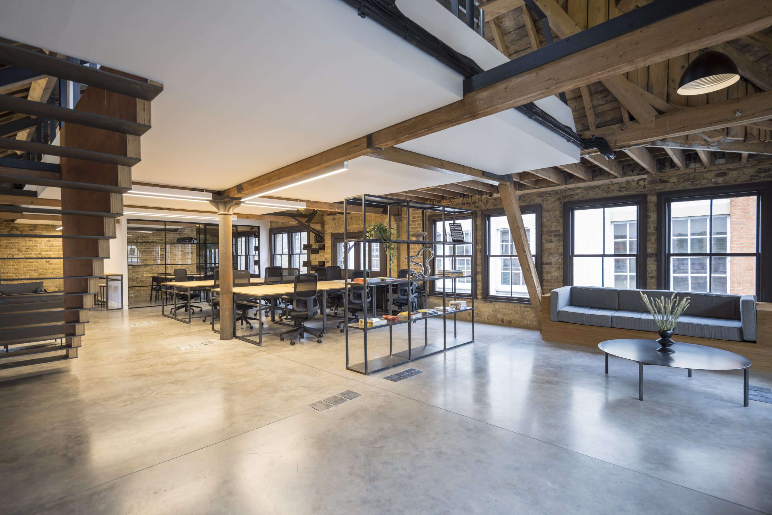 View across the office at London House, 115 Golden Lane. Winthill Engineering. Foster Projects