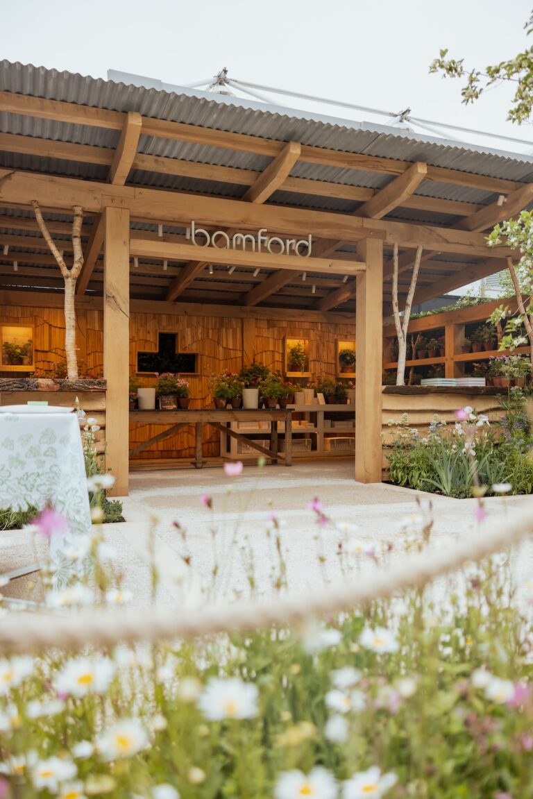 Bamford trade stand RHS Chelsea Flower Show bespoke metal sign