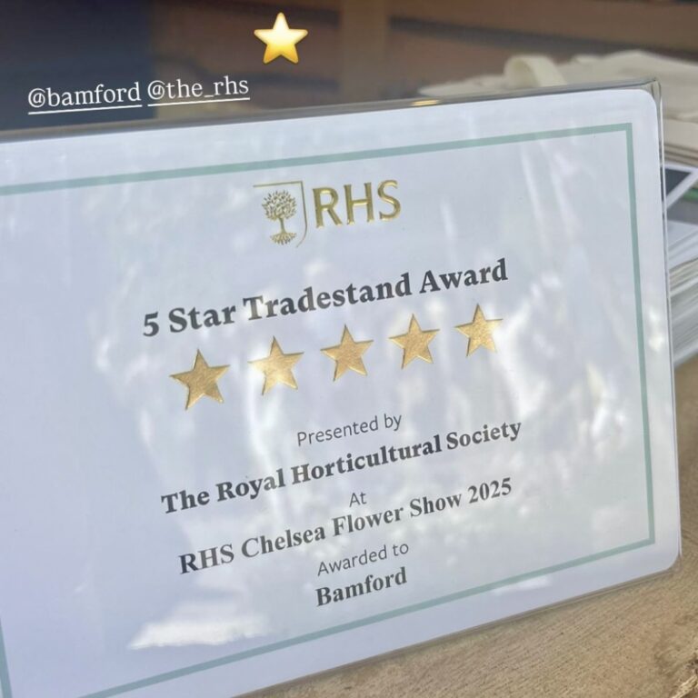 Bamford trade stand RHS Chelsea Flower Show - awarded 5 Star trade stand certificate